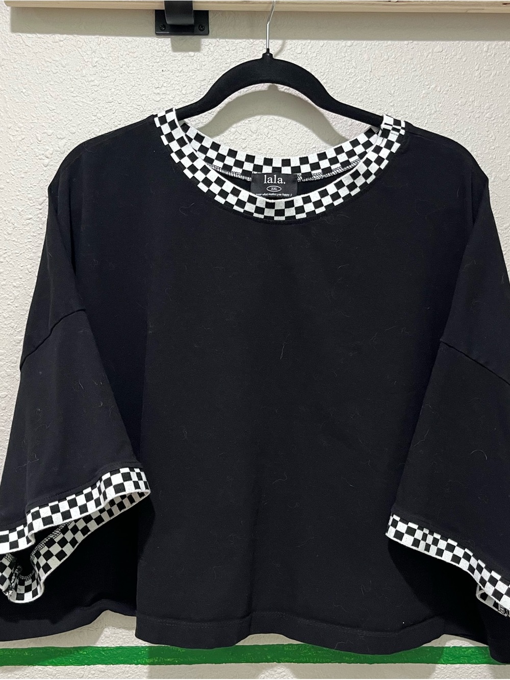 Black Checker Trim Oversized Top